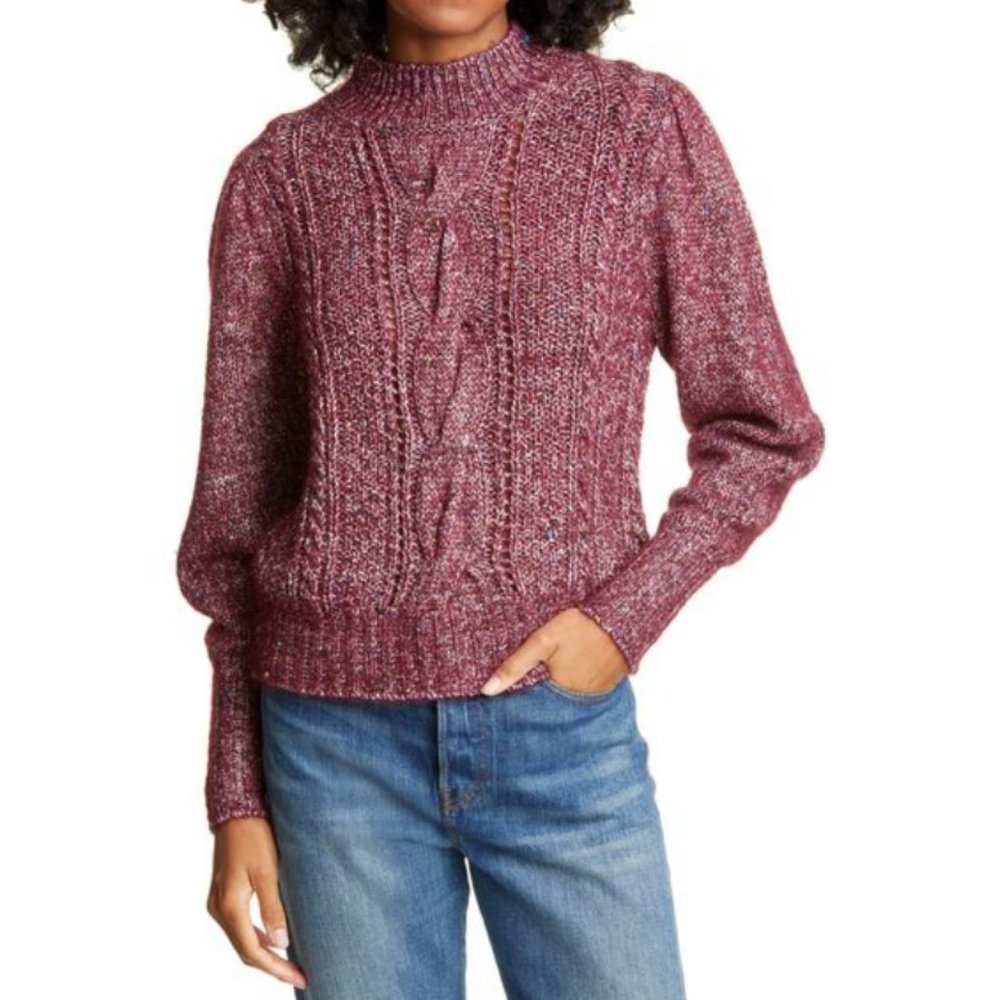 Rebecca Taylor Soft Tweed Cable Pullover Bordeaux
